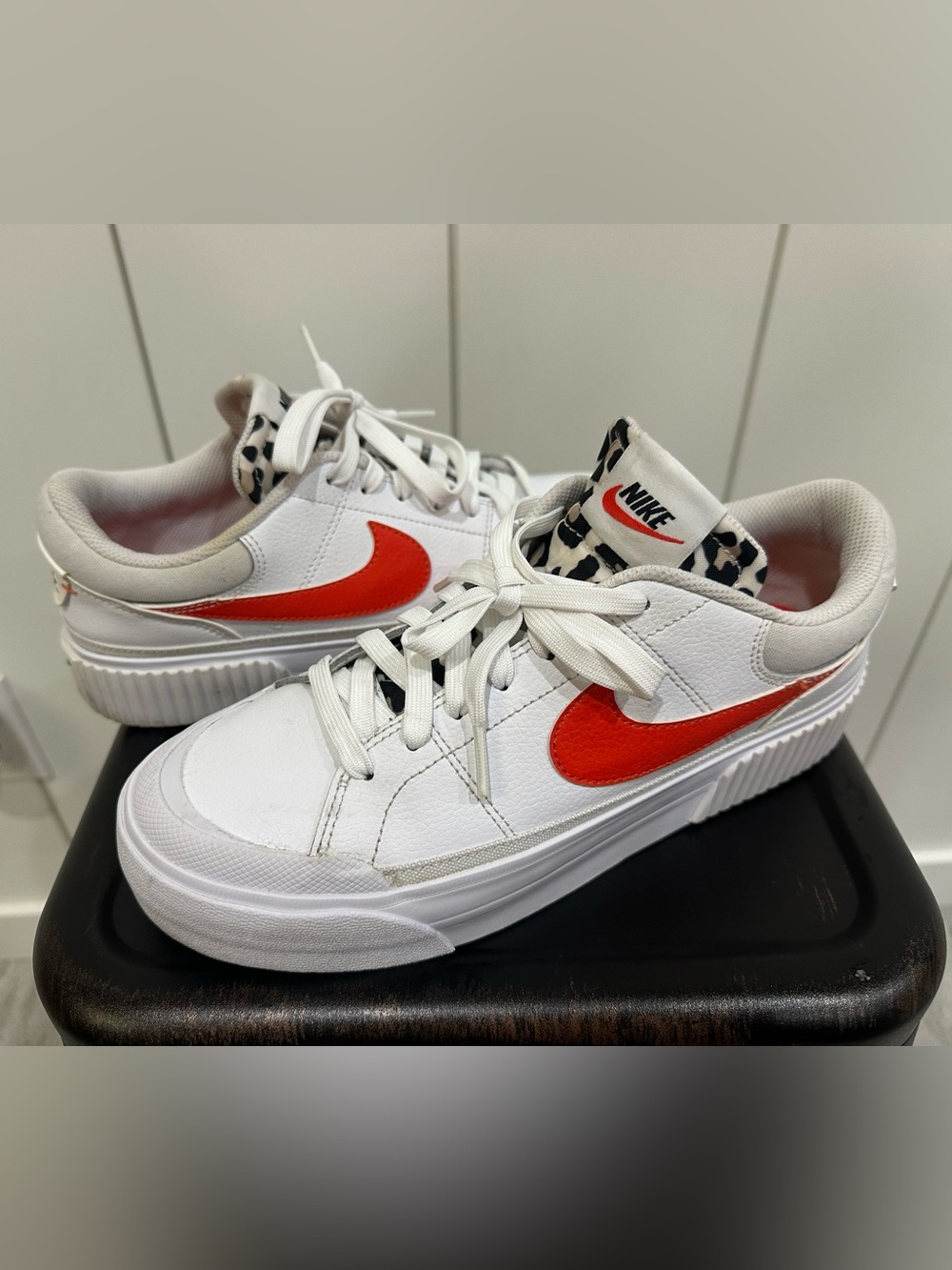 Nike White Platform Sneakers with Bright Red Swoosh